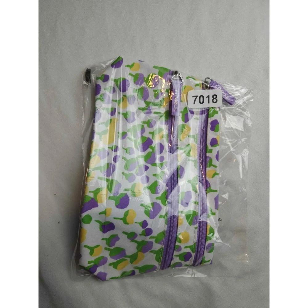 Clinique Floral Makeup Bag Purple Yellow Green Double Zip Cosmetic Pouch Travel